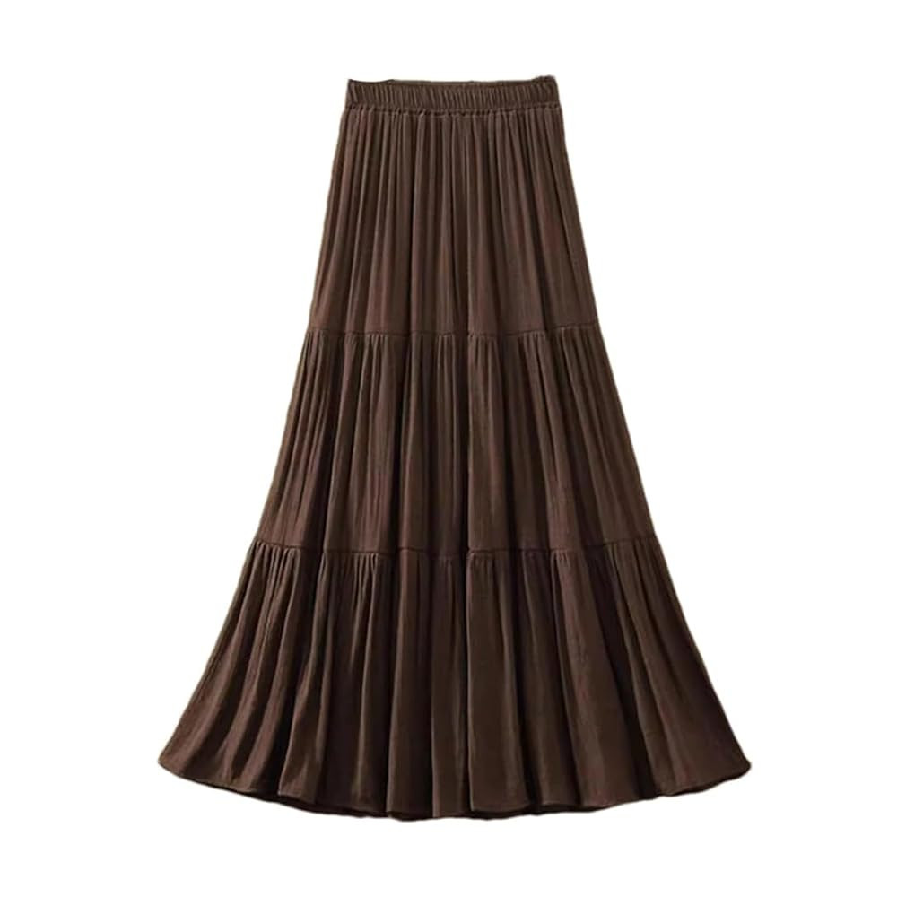 Casual Linen Long Skirt for Women Summer Vintage A Line High Waist Pleated Maxi Skirt | Amazon (US)