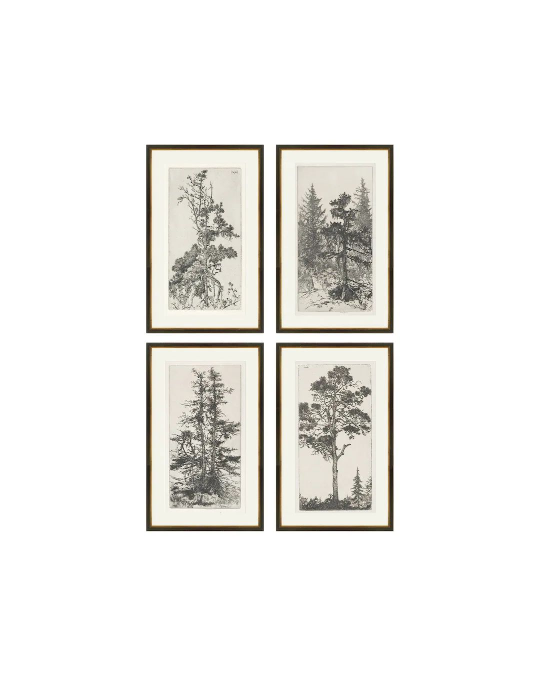 Set of 4 Trees Etchings, Vintage Trees Prints, Gallery Wall Vintage Art, Set of 4 wall art, Set o... | Etsy (US)