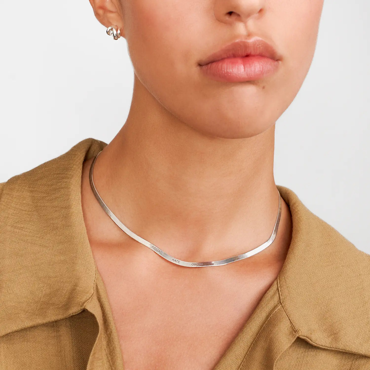 Herringbone Engraved Slim Chain Necklace - Silver | Oak & Luna (US)