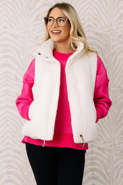 Outside is Frightful Cream Puffer Vest Top | The Willow Tree