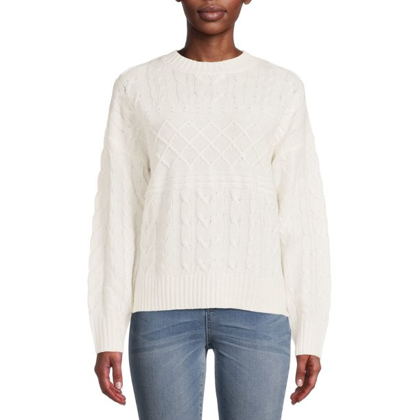 Time and Tru Women's Mixed Stitch Sweater - Walmart.com | Walmart (US)