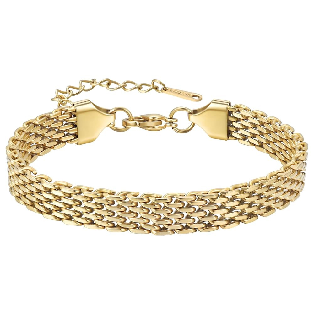 14K gold bracelets for women Adjustable gold plated Link Bracelets - Non Tarnish, Waterproof Mesh... | Amazon (US)