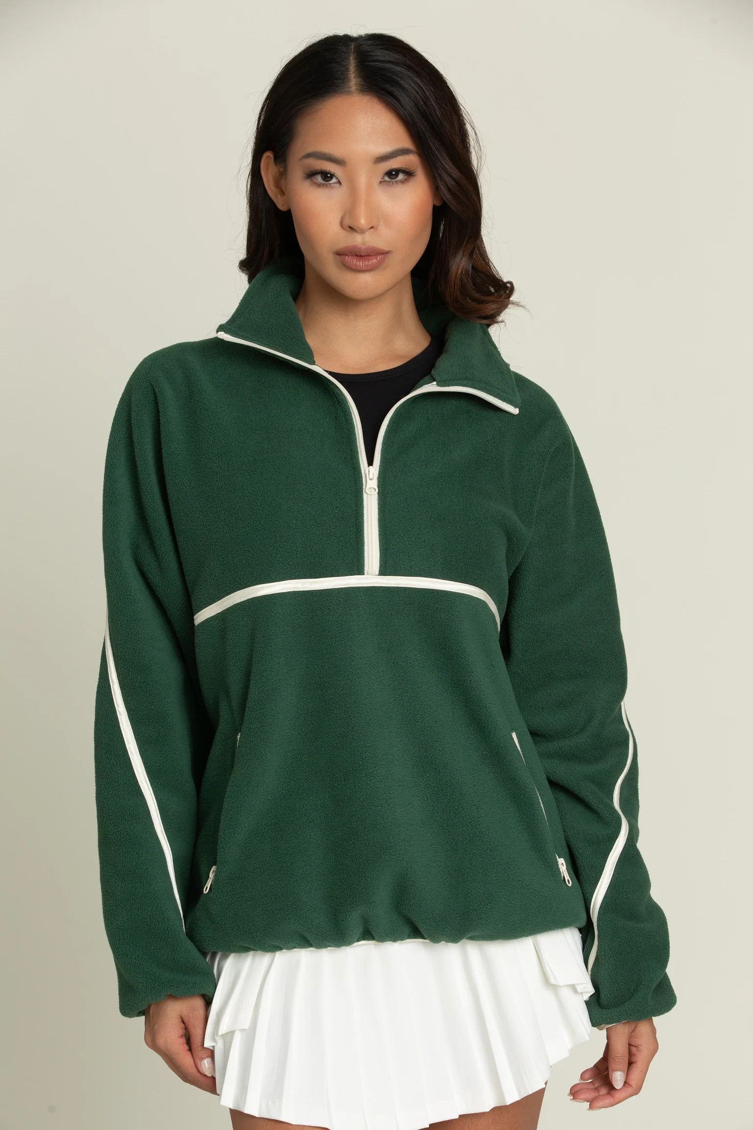 Forest Green Minimalistic Half-Zip Pullover | Gold Hinge