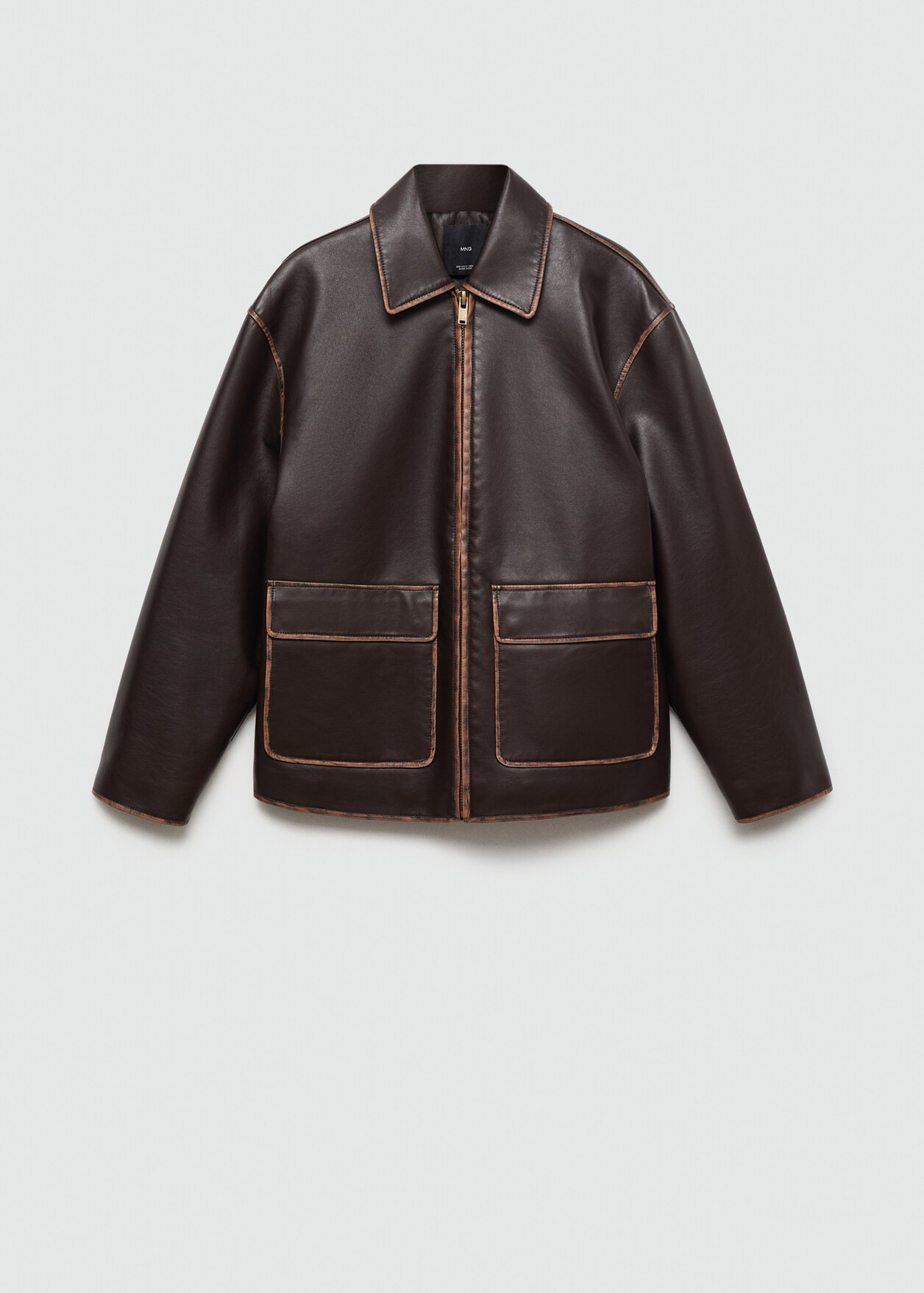 Leather-effect jacket with contrast stitching - Women | MANGO USA | Mango (US/MX/AU)