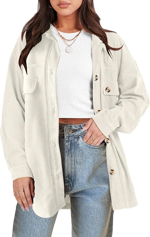 ANRABESS Womens Corduroy Shacket Button Down Shirts Oversized Long Sleeve Casual Cardigan Jacket ... | Amazon (US)