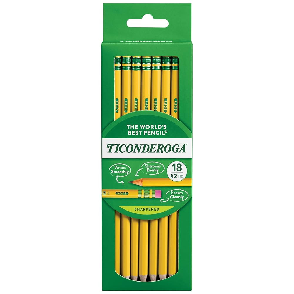 Ticonderoga Wood-Cased Pencils, Pre-Sharpened, #2 HB Soft, Yellow, 18 Count | Amazon (US)