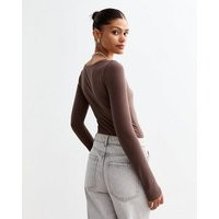 Brown V-Neck Long Sleeved Bodysuit New Look | New Look (UK)