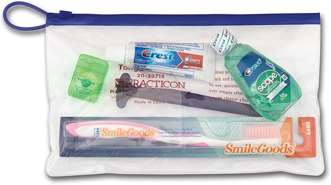 Practicon Adult Dental Care Kit, Travel Size Bundle w/Toothbrush with Cover, Crest Toothpaste, Fl... | Amazon (US)