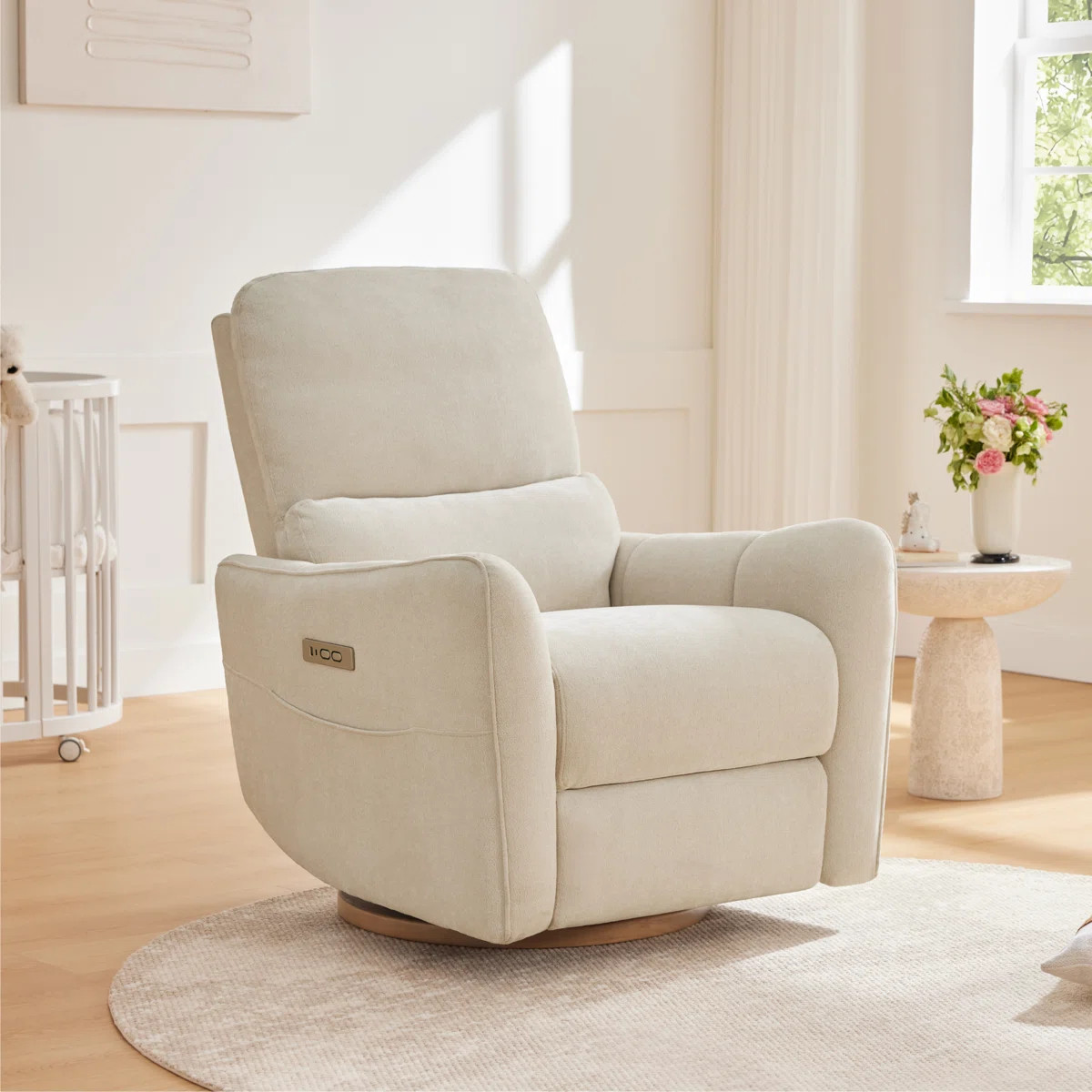 Modern Swivel Power Recliner With USB & Type-C Charge, Side Pocket, And Solid Wood Swivel Base | Wayfair North America