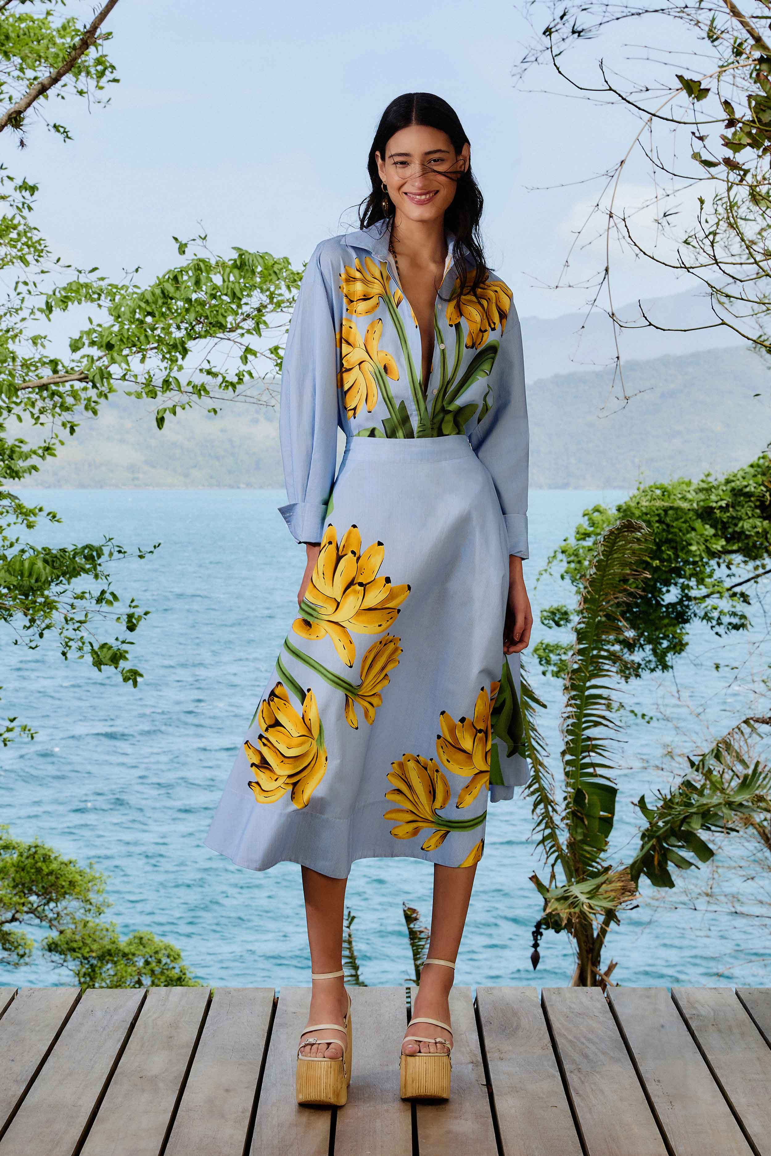 Blue Banana Cocina Striped Midi Skirt | FarmRio (US)