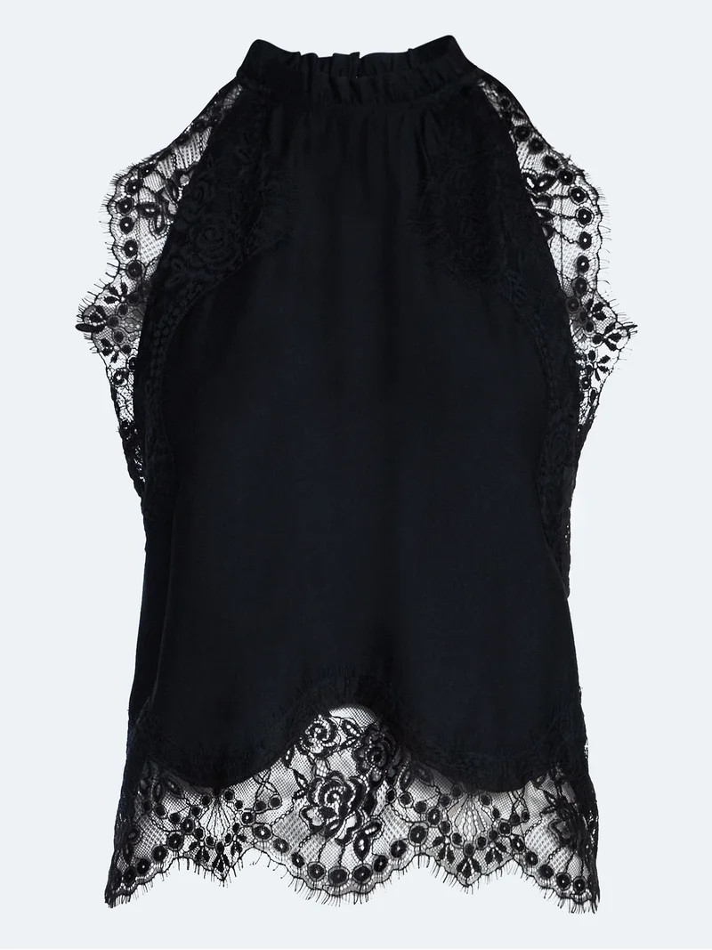 Scoop Women\u2019s and Women's Plus Lace Trim Halter Top, Sizes XS-4X | Walmart (US)
