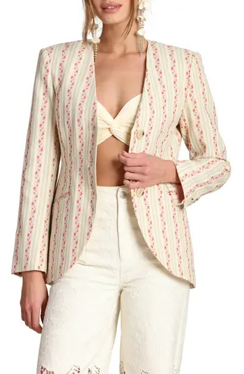 Avec Les Filles Floral Brocade Cotton Blazer in Rose Stripe Multi at Nordstrom Rack, Size X-Large | Nordstrom Rack