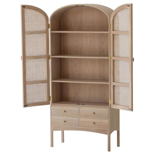 Selma Coastal Beach Light Oak Wood Natural Rattan 2 Door 4 Drawer Curved Armoire | Kathy Kuo Home