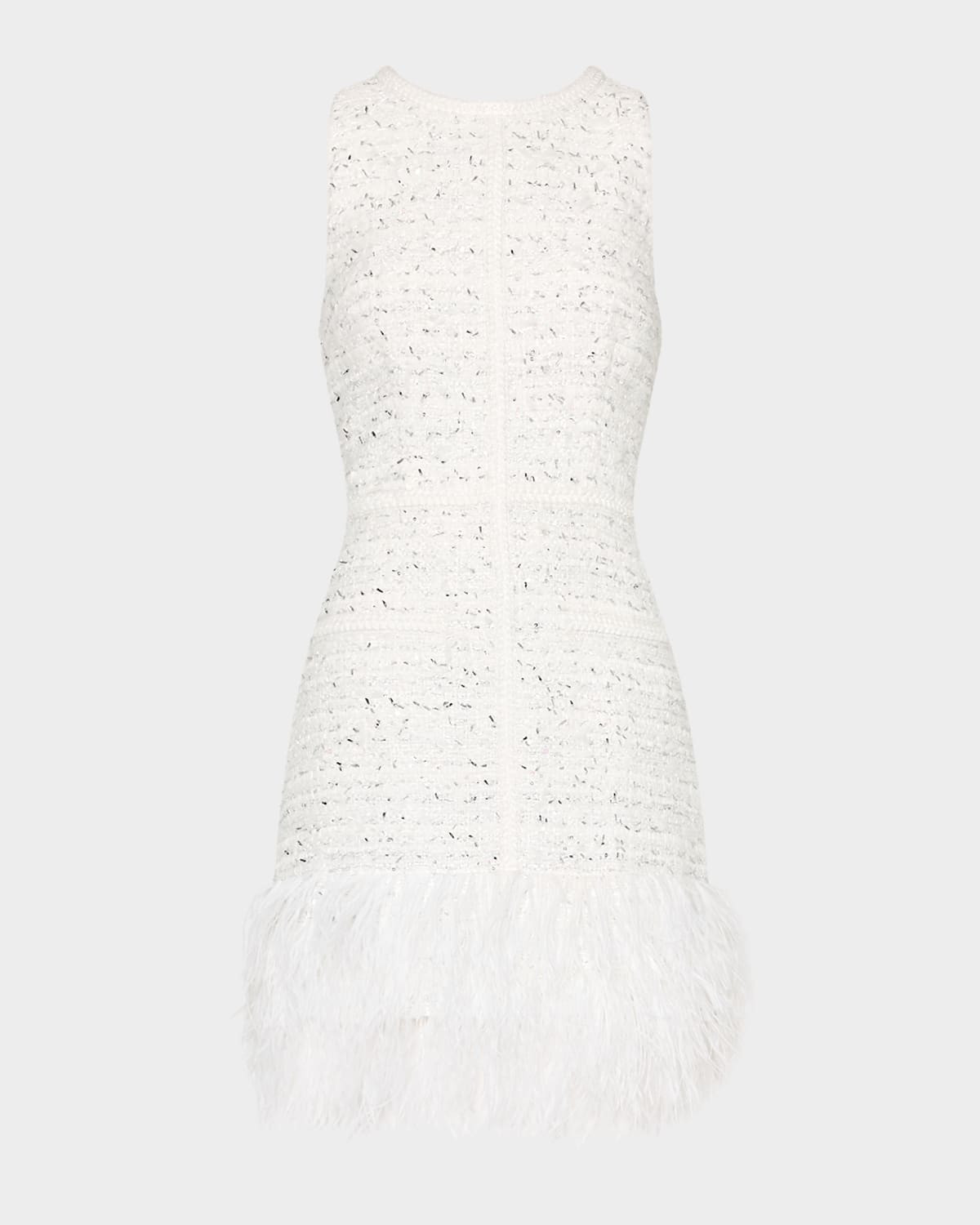 Raven Metallic Tweed Feathered Mini Dress | Neiman Marcus