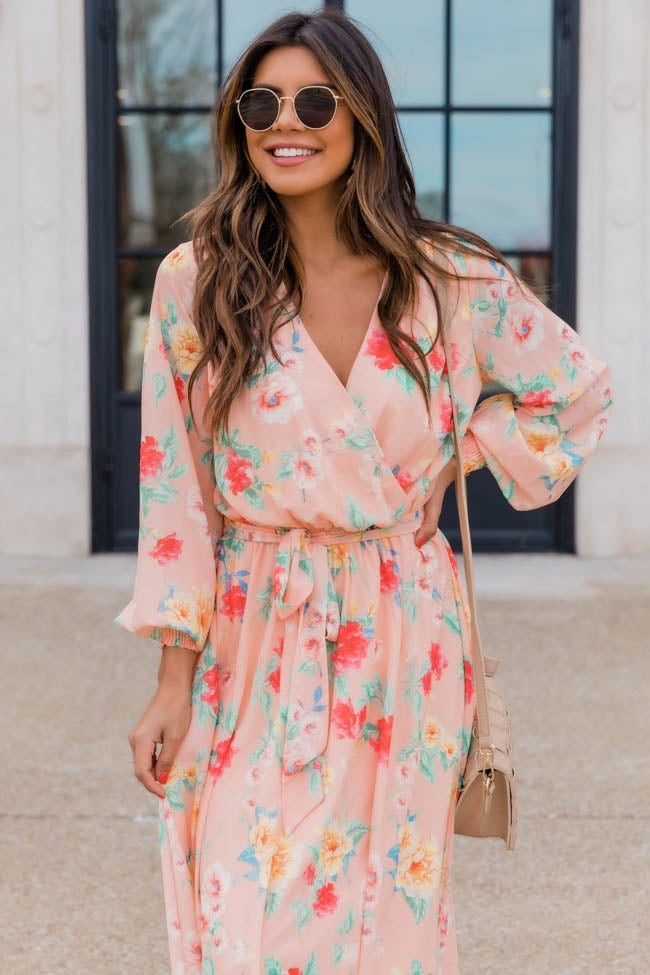 Cocktails at Sunset Floral Maxi Peach Dress FINAL SALE | The Pink Lily Boutique