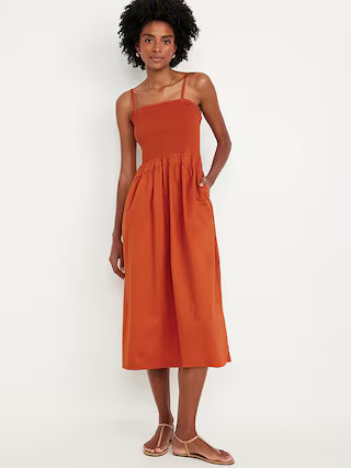 Fit & Flare Smocked Midi Dress | Old Navy (US)