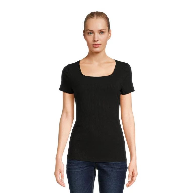 Time and Tru Women's Square Neck Ribbed Top, Sizes S-3XL | Walmart (US)