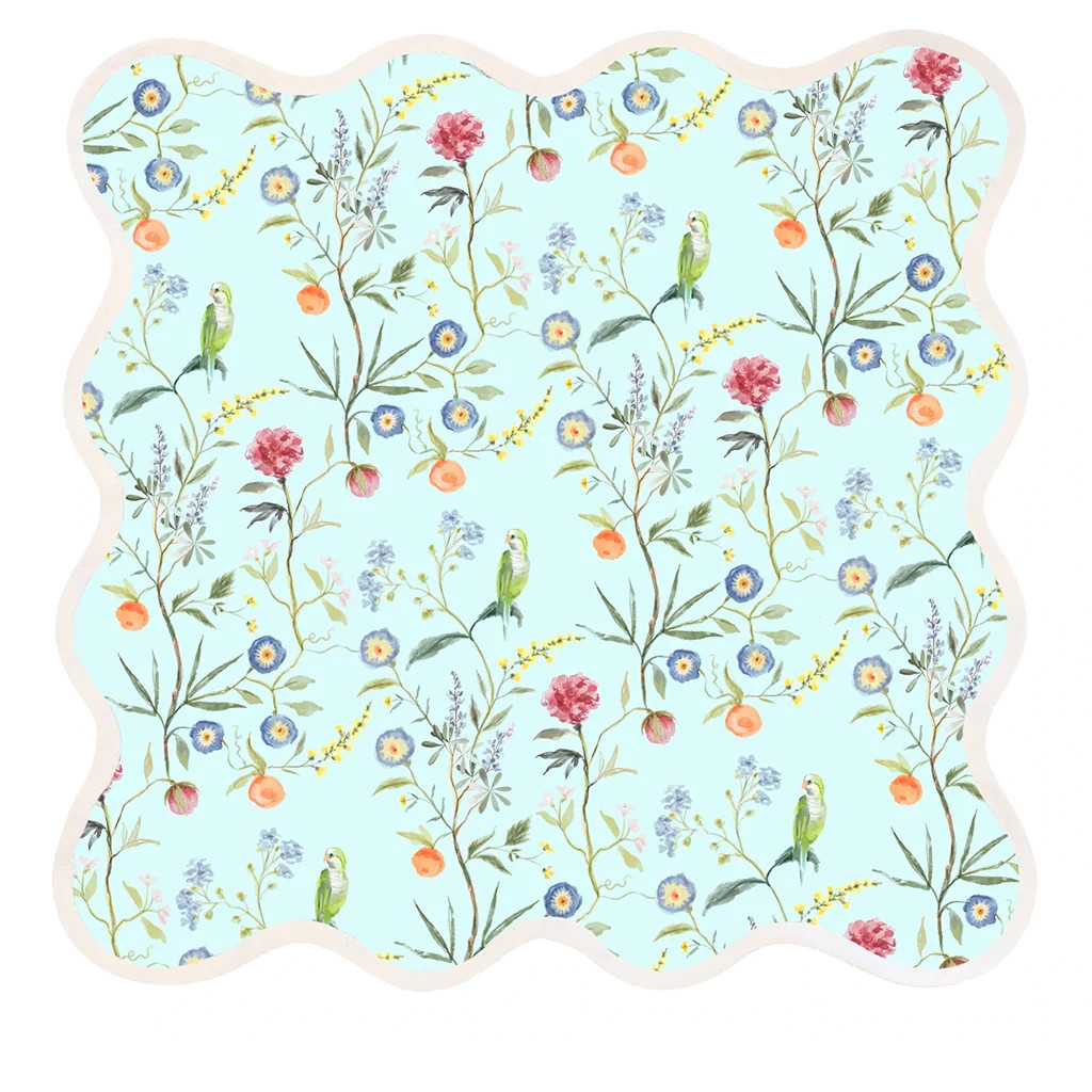 Garden of Flowers Square Scalloped Placemat, Blue | Blue Print
