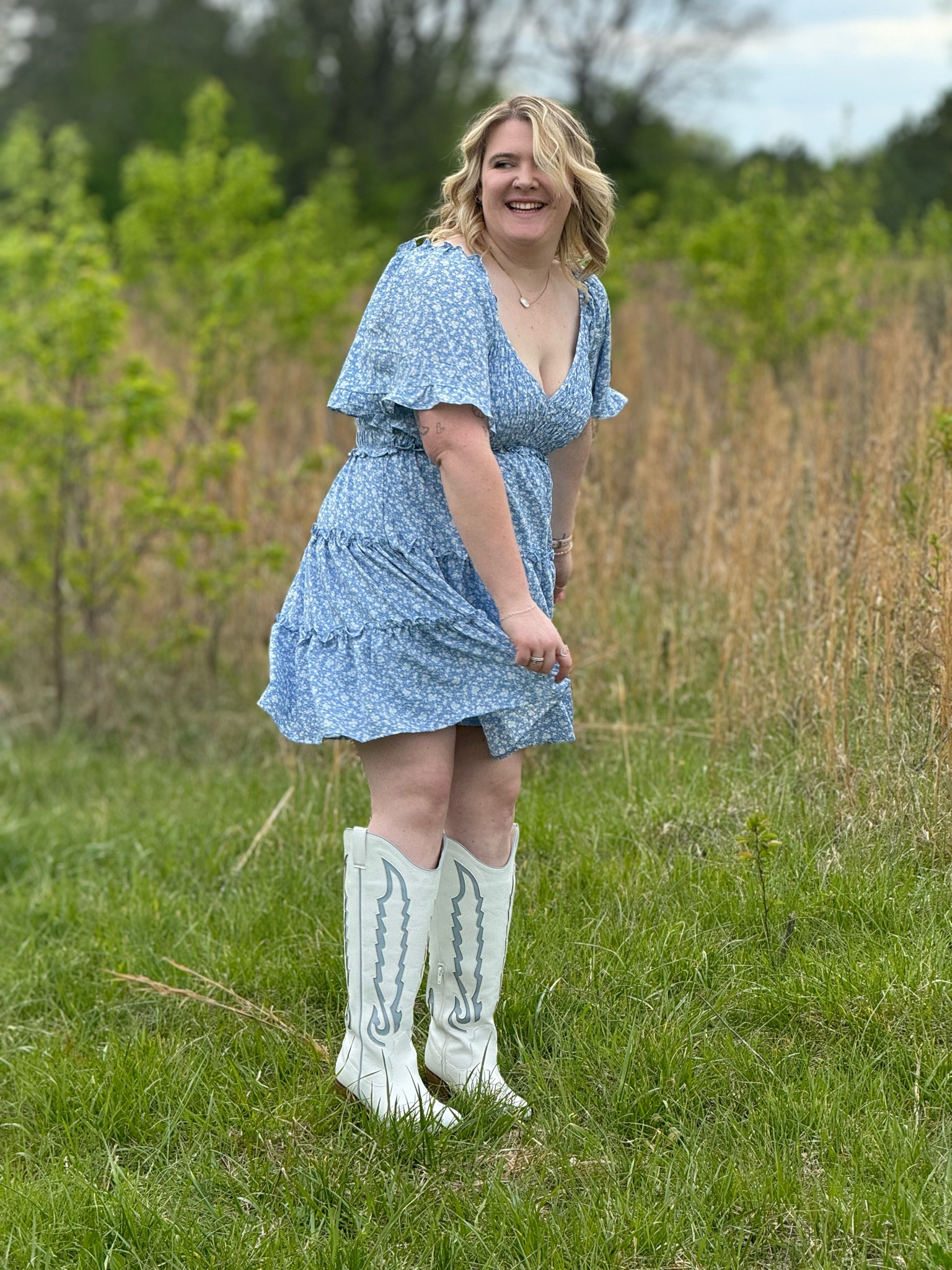 Let’s go boots🩵 
Wearing a size X in the dress 
10w in the boots 

#LTKmidsize #LTKfindsunder100 #LTKshoecrush