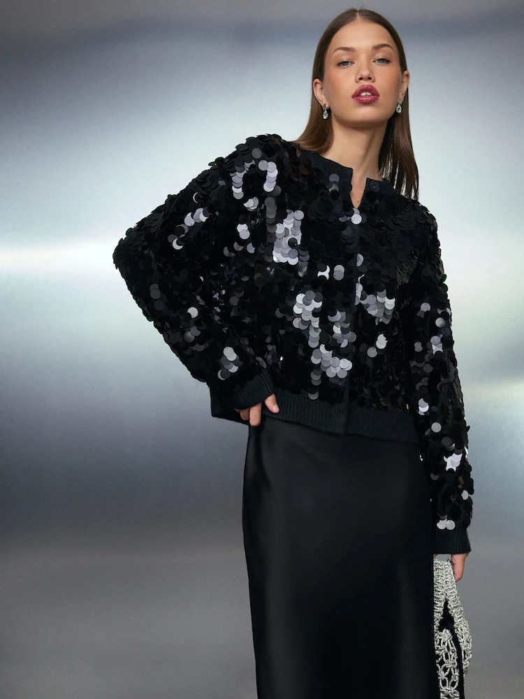 Black Sequin Knitted Cardigan | Next EU