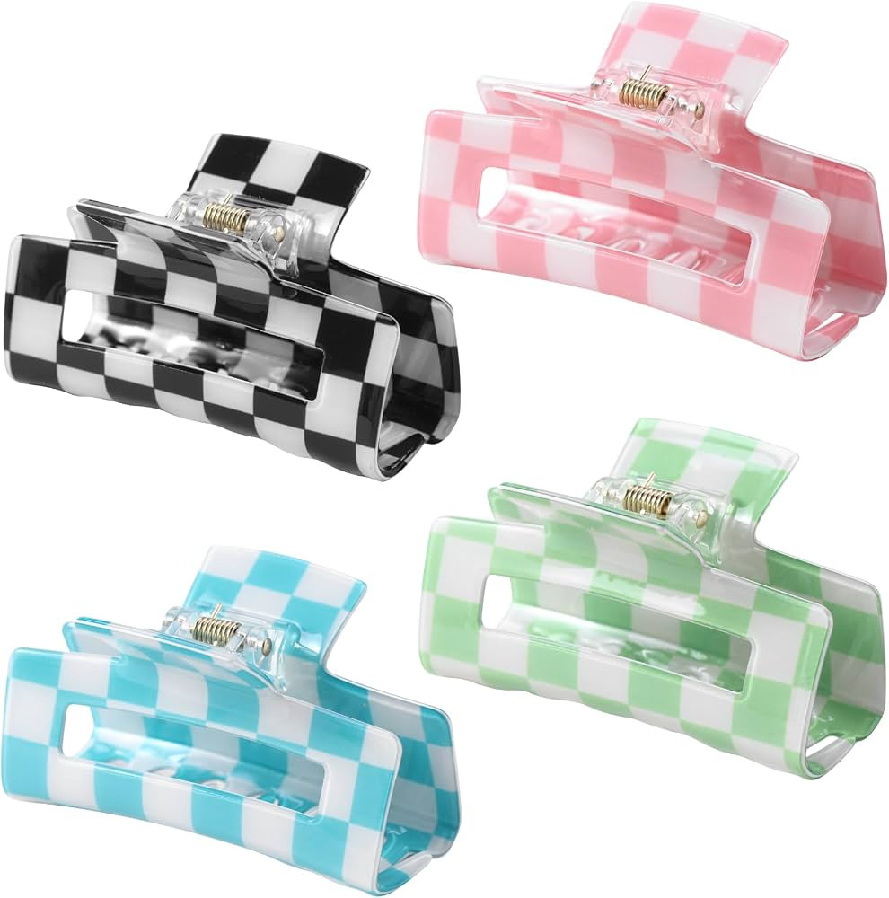 LuSeren 4 Pack 3 Inch colorful Hair Claw Clips for Women, Medium Rectangle Acetate Jaw Clips in B... | Amazon (US)