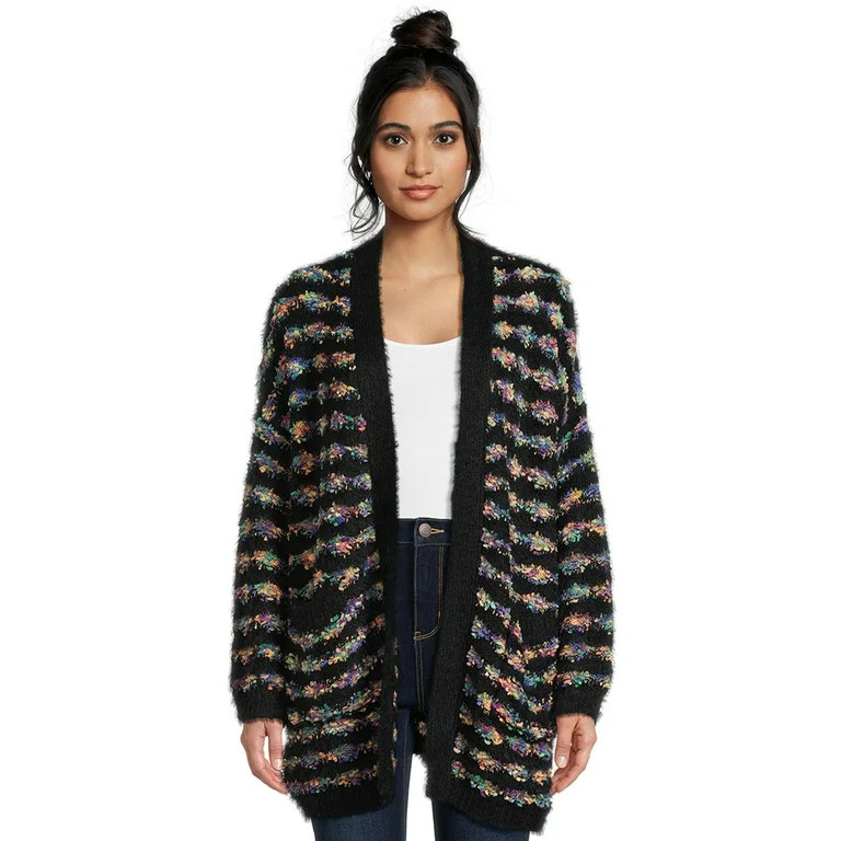 Dreamers by Debut Women's Open Front Rainbow Cardigan Sweater, Midweight | Walmart (US)