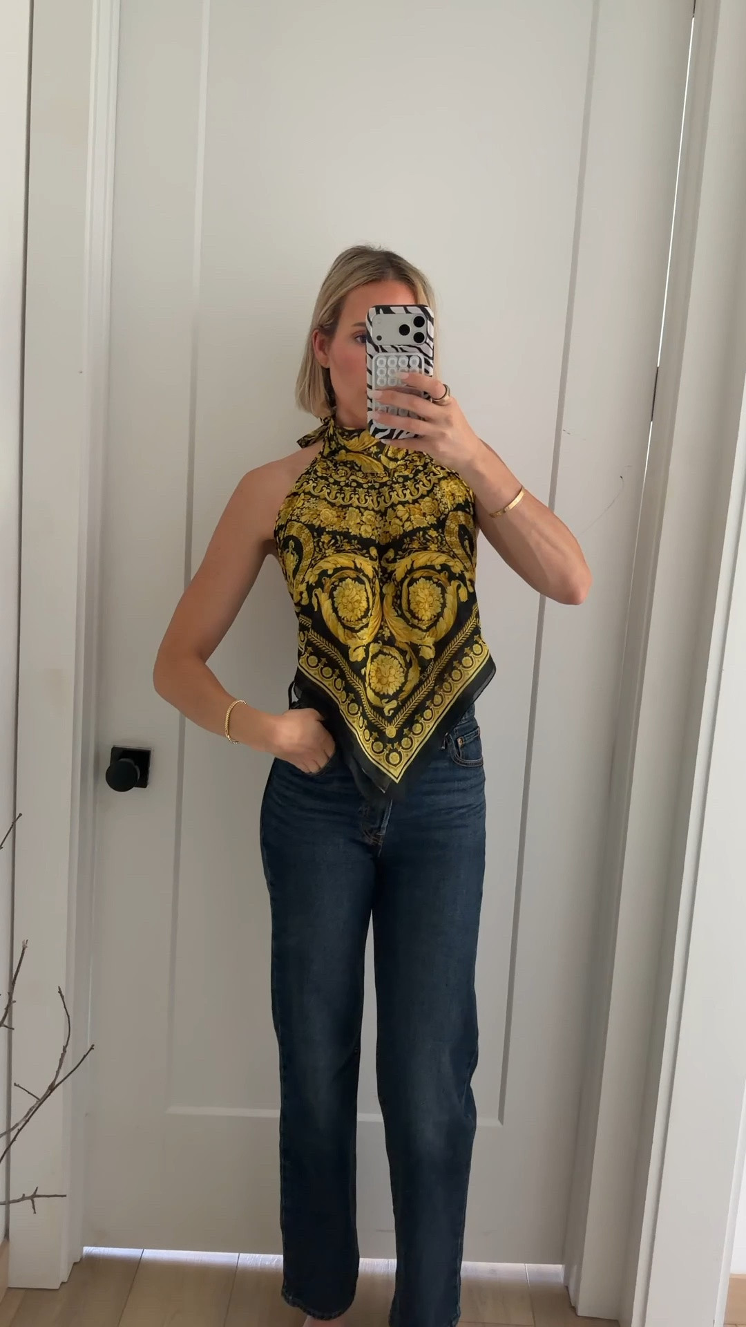 My Versace scarf top is on major sale! Wearing a xs/s. This is when my most favorite purchases of last summer. Also my jeans look like khaite, but they’re actually Levi’s😮‍💨😮‍💨 run tts￼

#LTKSaleAlert #LTKSeasonal #LTKootd