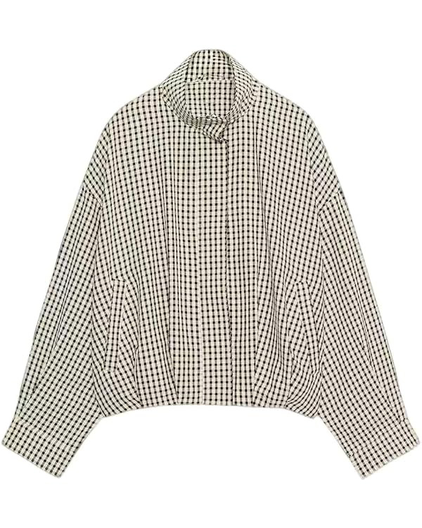 Womens Plaid Jacket Bomber Stand Collar Zip Up Coat with Pockets | Amazon (US)