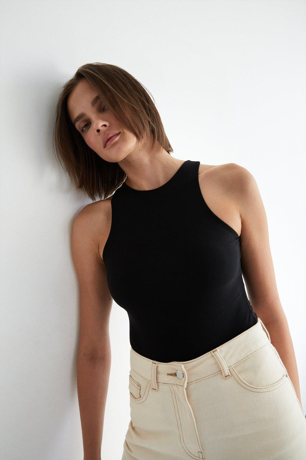 Premium Slinky Double Layer Racer Bodysuit | Warehouse UK & IE