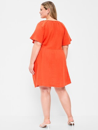 Crinkle Gauze Flutter-Sleeve Mini Swing Dress | Old Navy (US)