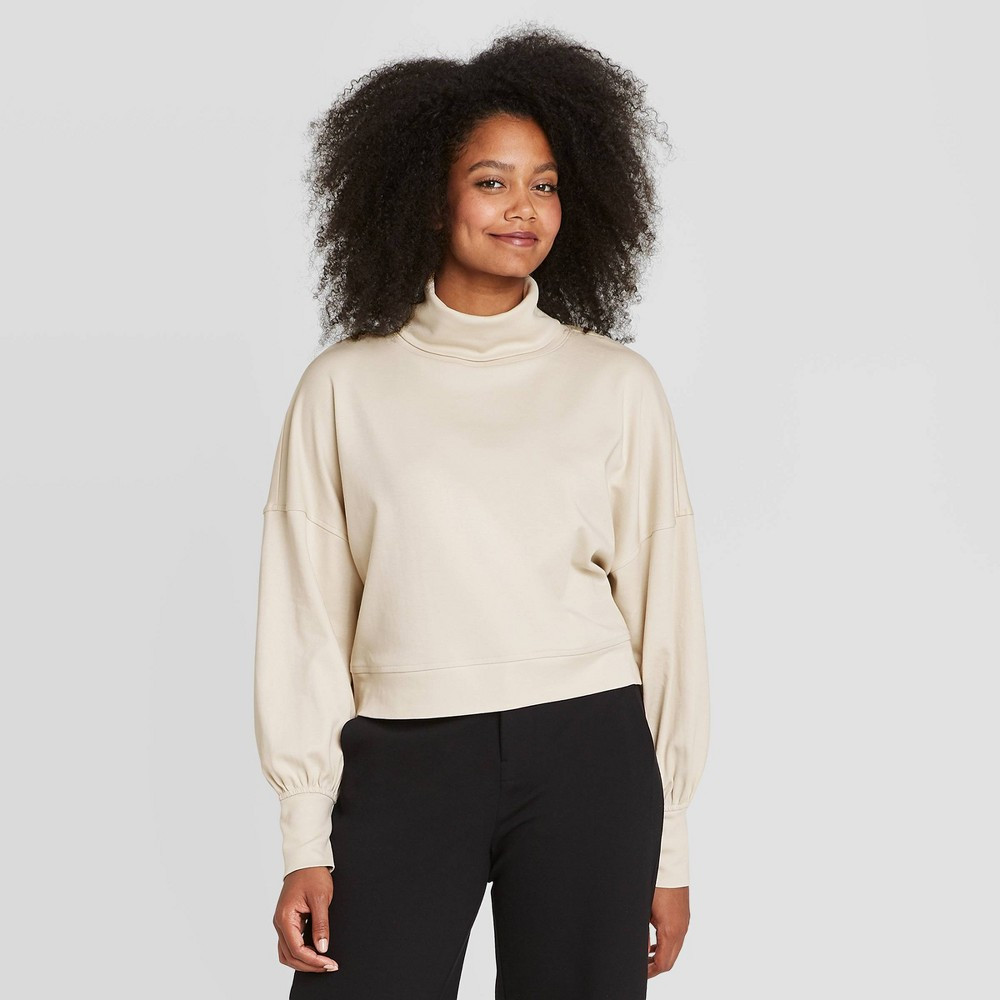 Women's Interlock Mock Turtleneck Sweatshirt - Prologue Beige XL | Target