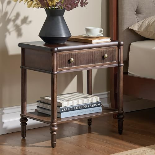 HULALA HOME Traditional End Table with Open Shelf, Fluted Nightstand with Charging Station, Paulo... | Amazon (US)