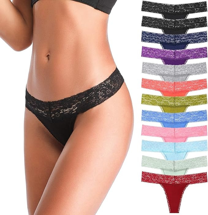 ANNYISON Women's Thongs, T Back Low Waist See Through Panties Cotton Seamless Lace Thongs for Wom... | Amazon (US)