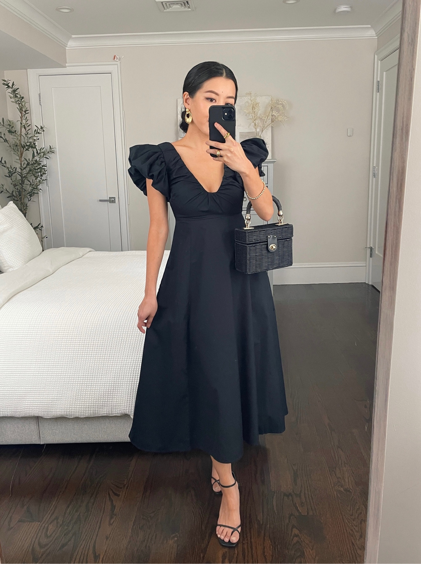 •A+F maxi dress xxs petite (worn with B6 nippies, on sale) - very flattering (and bump friendly) option if you’re looking for a black dress that can go from casual to dressy 

• Reformation black strappy heeled sandals sz 5 

•Very similar black wicker handbag linked 

•Sezane earrings 

My Edited Pieces ring can’t be linked on LTK but is available on EdotedPieces.com

#petite

#LTKSeasonal #LTKsalealert #LTKshoecrush