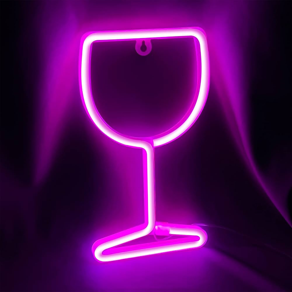 Neon Sign Wine Glass Lights, LED Wine Glass Neon Lights Wall Decoration, Cool Stuff Battery/USB O... | Amazon (US)