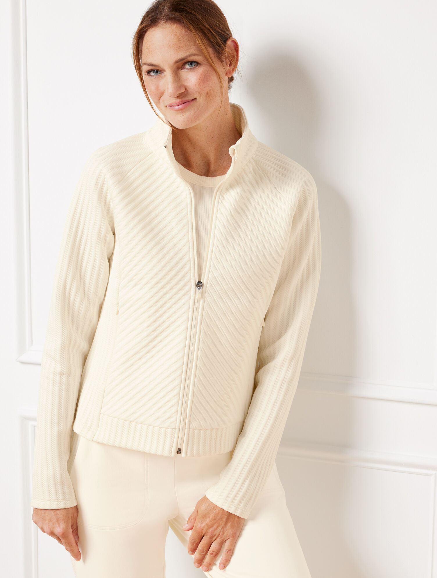 Textured Jacquard Zip Jacket | Talbots