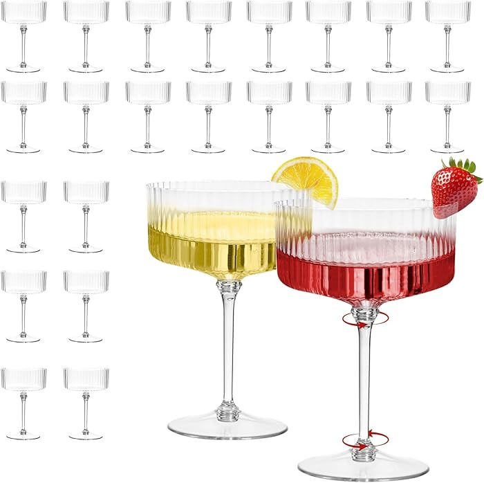 CALBODE 24Pcs Plastic Martini Glasses Disposable 10oz Plasitc Ribbed Coupe Glasses Clear Vintage ... | Amazon (US)