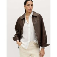 M&S Faux Leather Aged Collared Bomber Jacket Brown | Marks & Spencer (UK)