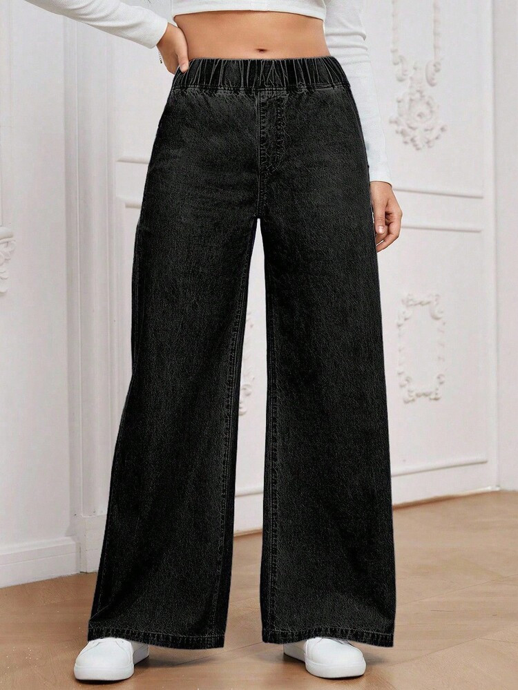 EMERY ROSE Plus Size Women's Casual Versatile Elastic Waist Baggy Jeans | SHEIN