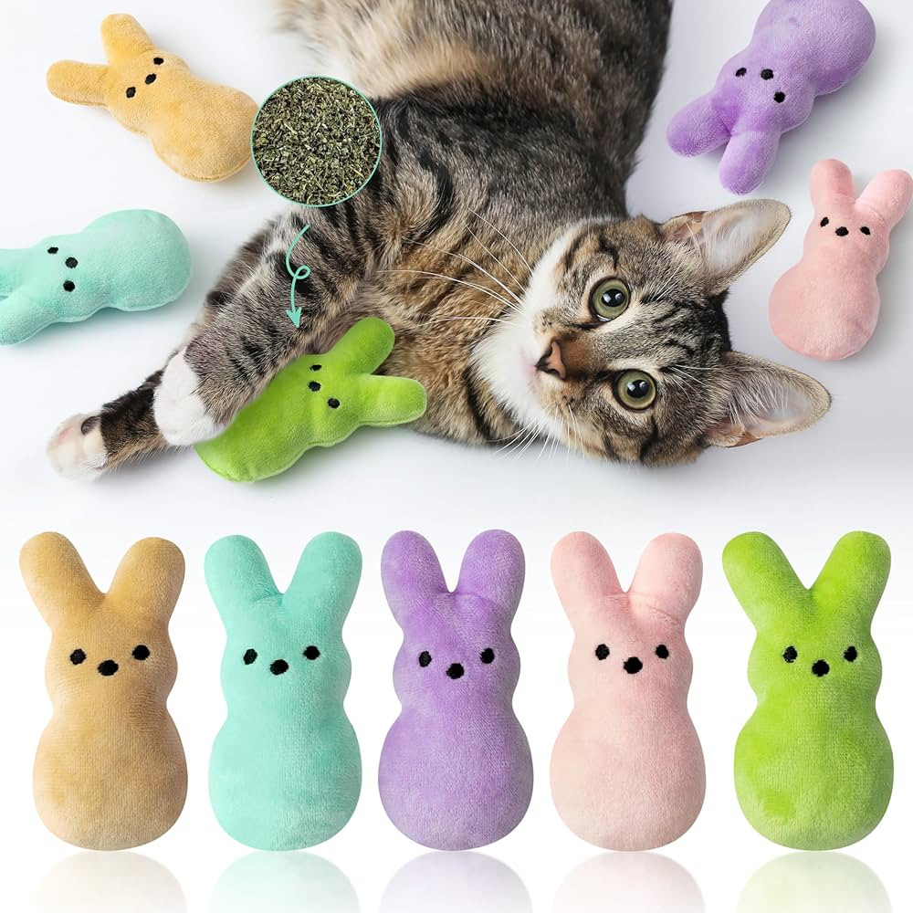 MALLMALL6 5Pcs Easter Bunny Catnip Toys Gift for Cat, Indoor Cats Chew Bite Kick Colorful Rabbit ... | Amazon (US)
