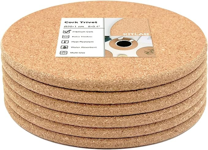 Cork Trivet, 6 Pack High Density Thick Cork Coaster Set for Hot Dishes and Hot Pots, 8 Inch Heat ... | Amazon (US)