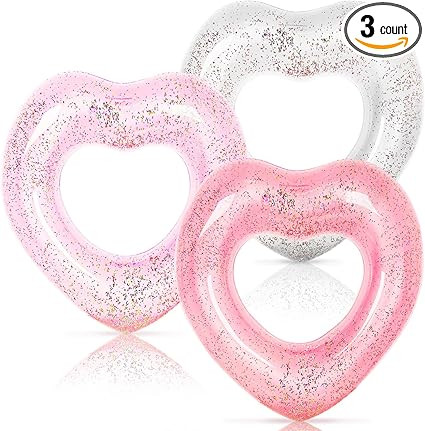 Whaline 3Pcs Inflatable Heart Pool Float Swim Heart Shaped Pool Rings Float Loungers Tube | Amazon (US)
