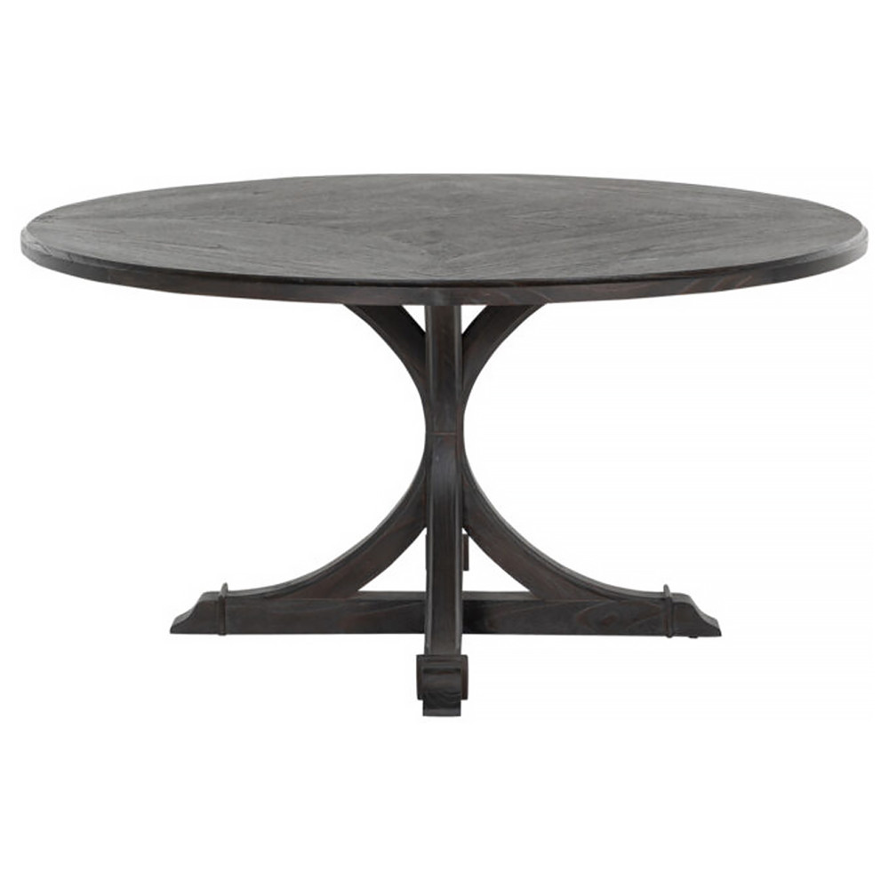 Adams Rustic Black Wood Patterned Top Round Dining Table - 60"W | Kathy Kuo Home