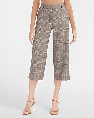 High Waisted Plaid Cropped Culotte Pant | Express