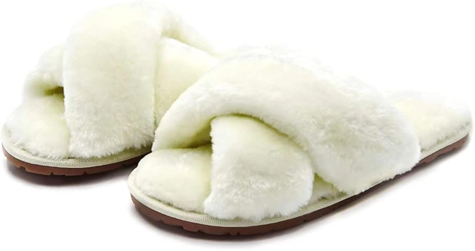 CRAZY LADY Women's Fuzzy Cross Band House Slippers Soft Plush Furry Fur Open Toe Cozy Memory Foam... | Amazon (US)