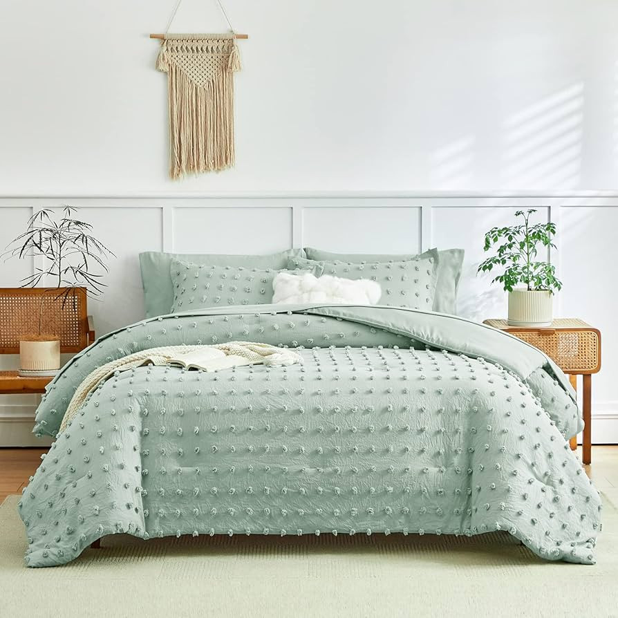 6 Pieces Tufted Dots Bed in a Bag Twin Comforter Set with Sheets Green , Soft and Embroidery Shab... | Amazon (US)