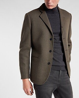 Express X You Solid Olive Wool-Blend Convertible Blazer | Express