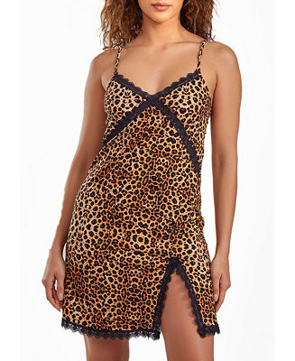 Women's Chiya Leopard Chemise with Lace Trim and Front Lace Slit | Macy's