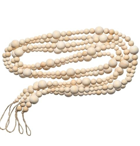 2PCS 86in Christmas Wood Bead Garland, Creative Wooden Garland for Valentine's Day Decor, Farmhouse Wall Home Rustic Country Natural Holiday Decoration Hanging Prayer Beads | Amazon (US)