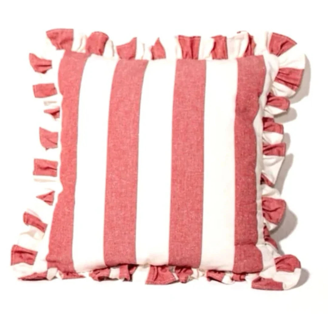 Beautiful Handmade Ruffled Cushion Cover in Designer Ian Mankin Devon Wide Stripe Cotton Fabric i... | Etsy (US)